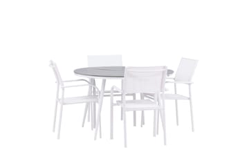 Matgruppe Break 120 cm Rund med 4 Santorini Stoler - Grå - Hagemøbler & utemiljø - Hagegruppe - Spisegrupper hage