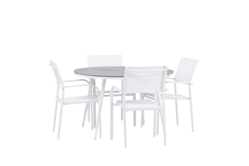 Matgruppe Break 120 cm Rund med 4 Santorini Stoler - Grå - Hagemøbler & utemiljø - Hagegruppe - Spisegrupper hage