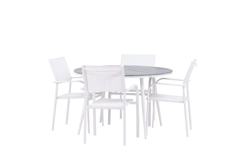 Matgruppe Break 120 cm Rund med 4 Santorini Stoler - Grå - Hagemøbler & utemiljø - Hagegruppe - Spisegrupper hage