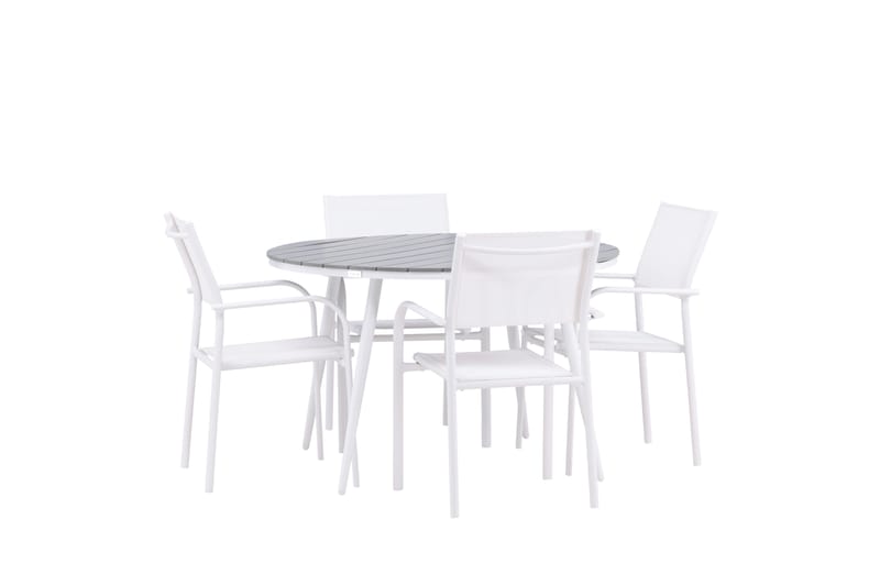 Matgruppe Break 120 cm Rund med 4 Santorini Stoler - Grå - Hagemøbler & utemiljø - Hagegruppe - Spisegrupper hage