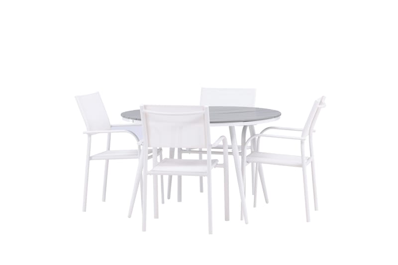 Matgruppe Break 120 cm Rund med 4 Santorini Stoler - Grå - Hagemøbler & utemiljø - Hagegruppe - Spisegrupper hage