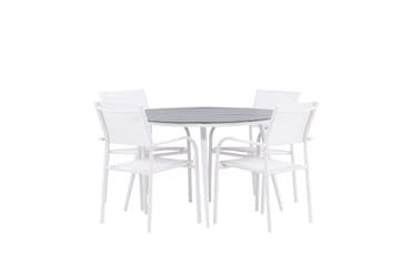 Matgruppe Break 120 cm Rund med 4 Santorini Stoler - Grå - Hagemøbler & utemiljø - Hagegruppe - Spisegrupper hage