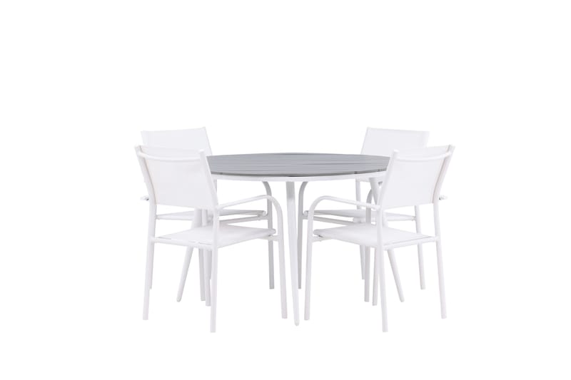 Matgruppe Break 120 cm Rund med 4 Santorini Stoler - Grå - Hagemøbler & utemiljø - Hagegruppe - Spisegrupper hage