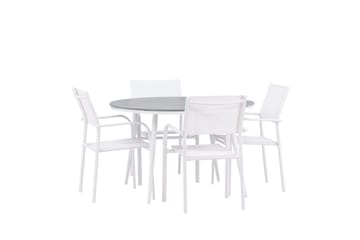 Matgruppe Break 120 cm Rund med 4 Santorini Stoler - Grå - Hagemøbler & utemiljø - Hagegruppe - Spisegrupper hage