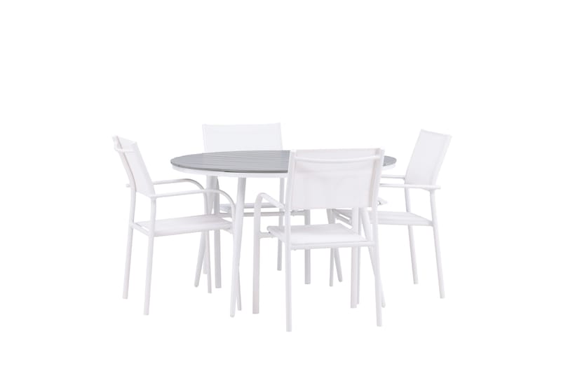 Matgruppe Break 120 cm Rund med 4 Santorini Stoler - Grå - Hagemøbler & utemiljø - Hagegruppe - Spisegrupper hage