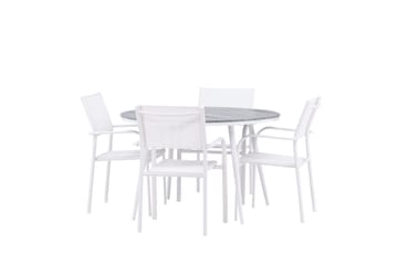 Matgruppe Break 120 cm Rund med 4 Santorini Stoler - Grå - Hagemøbler & utemiljø - Hagegruppe - Spisegrupper hage