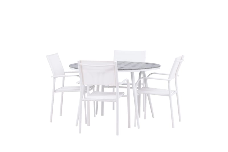 Matgruppe Break 120 cm Rund med 4 Santorini Stoler - Grå - Hagemøbler & utemiljø - Hagegruppe - Spisegrupper hage