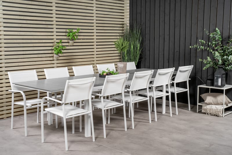 Matgruppe Levels 225-325 cm Rektangulær med 10 Santorini Stoler - Grå - Hagemøbler & utemiljø - Hagegruppe - Spisegrupper hage