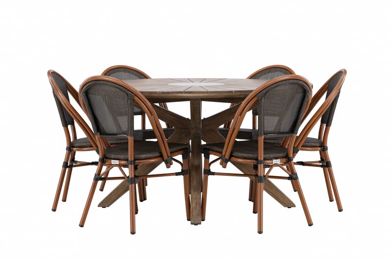 Matgruppe Rosario 140 cm Rund med 6 Guarda Stoler, Brun