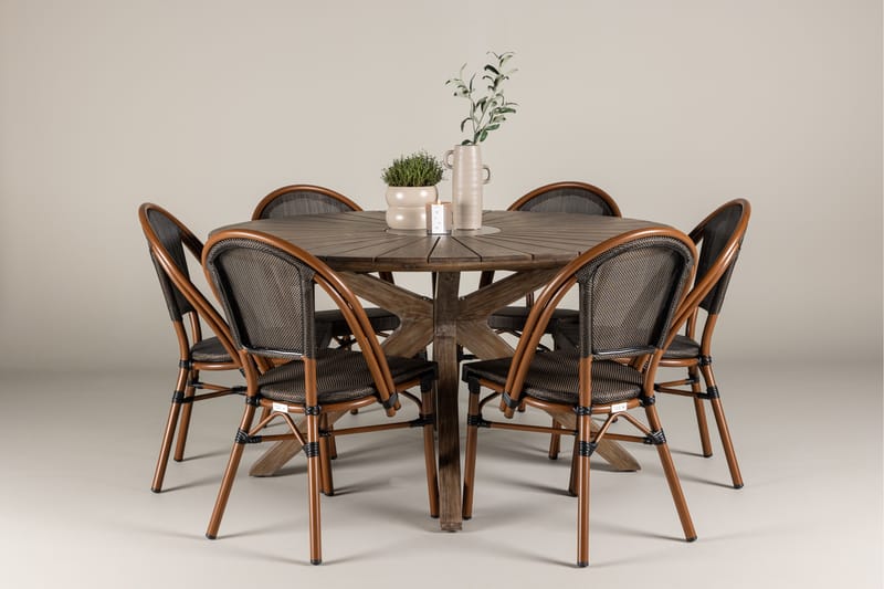 Matgruppe Rosario 140 cm Rund med 6 Guarda Stoler - Brun - Hagemøbler & utemiljø - Hagegruppe - Spisegrupper hage