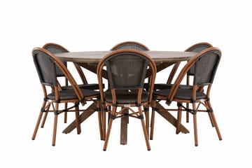 Matgruppe Rosario 140 cm Rund med 6 Guarda Stoler - Brun - Hagemøbler & utemiljø - Hagegruppe - Spisegrupper hage