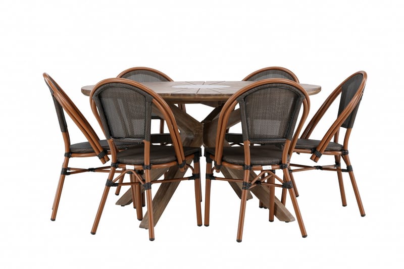 Matgruppe Rosario 140 cm Rund med 6 Guarda Stoler - Brun - Hagemøbler & utemiljø - Hagegruppe - Spisegrupper hage