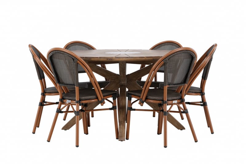 Matgruppe Rosario 140 cm Rund med 6 Guarda Stoler - Brun - Hagemøbler & utemiljø - Hagegruppe - Spisegrupper hage