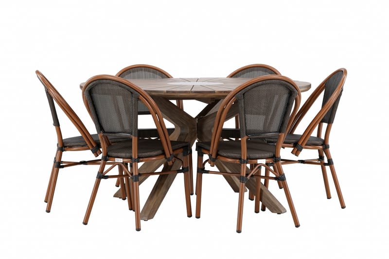 Matgruppe Rosario 140 cm Rund med 6 Guarda Stoler - Brun - Hagemøbler & utemiljø - Hagegruppe - Spisegrupper hage