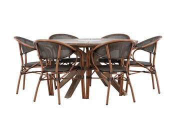 Matgruppe Rosario 140 cm Rund med 6 Vila Real Stoler - Brun - Hagemøbler & utemiljø - Hagegruppe - Spisegrupper hage