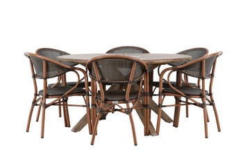 Matgruppe Rosario 140 cm Rund med 6 Vila Real Stoler - Brun - Hagemøbler & utemiljø - Hagegruppe - Spisegrupper hage