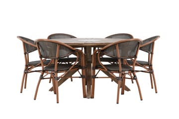 Matgruppe Rosario 140 cm Rund med 6 Vila Real Stoler - Brun - Hagemøbler & utemiljø - Hagegruppe - Spisegrupper hage