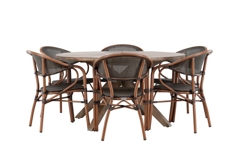 Matgruppe Rosario 140 cm Rund med 6 Vila Real Stoler - Brun - Hagemøbler & utemiljø - Hagegruppe - Spisegrupper hage