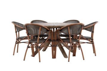 Matgruppe Rosario 140 cm Rund med 6 Vila Real Stoler - Brun - Hagemøbler & utemiljø - Hagegruppe - Spisegrupper hage