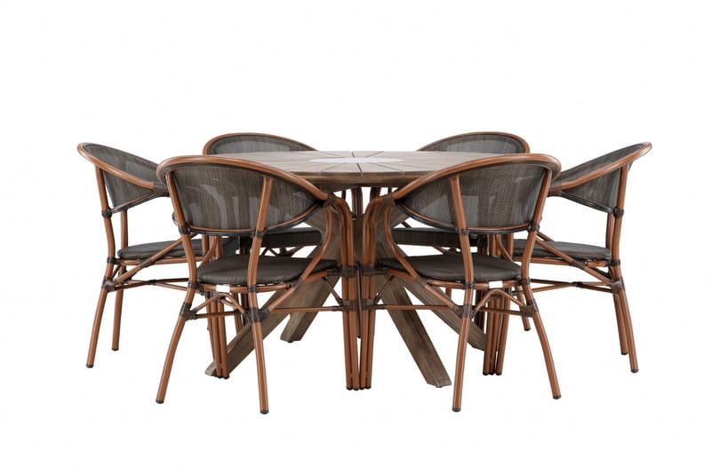 Matgruppe Rosario 140 cm Rund med 6 Vila Real Stoler - Brun - Hagemøbler & utemiljø - Hagegruppe - Spisegrupper hage