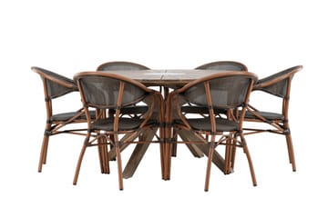 Matgruppe Rosario 140 cm Rund med 6 Vila Real Stoler - Brun - Hagemøbler & utemiljø - Hagegruppe - Spisegrupper hage