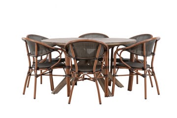 Matgruppe Rosario 140 cm Rund med 6 Vila Real Stoler - Brun - Hagemøbler & utemiljø - Hagegruppe - Spisegrupper hage