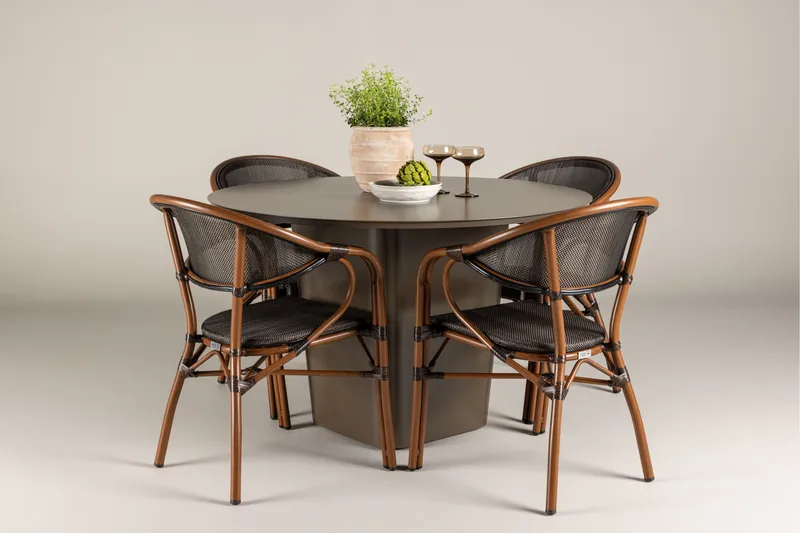 Matgruppe Santa 120 cm Rund med 4 Vila Real Stoler - Brun - Hagemøbler & utemiljø - Hagegruppe - Spisegrupper hage