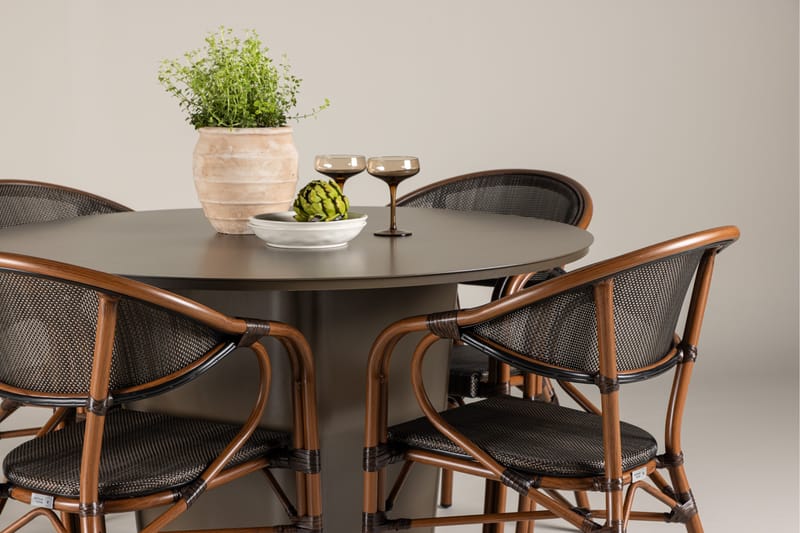 Matgruppe Santa 120 cm Rund med 4 Vila Real Stoler - Brun - Hagemøbler & utemiljø - Hagegruppe - Spisegrupper hage