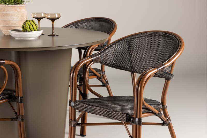 Matgruppe Santa 120 cm Rund med 4 Vila Real Stoler - Brun - Hagemøbler & utemiljø - Hagegruppe - Spisegrupper hage