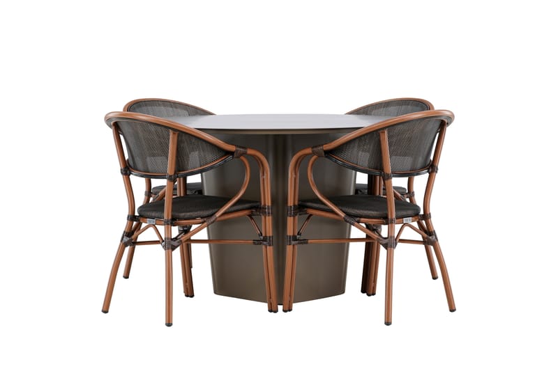 Matgruppe Santa 120 cm Rund med 4 Vila Real Stoler - Brun - Hagemøbler & utemiljø - Hagegruppe - Spisegrupper hage