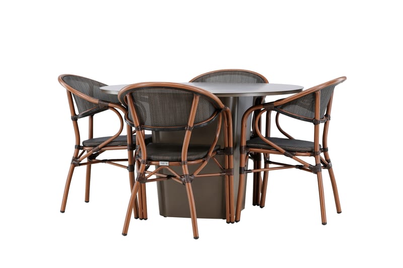 Matgruppe Santa 120 cm Rund med 4 Vila Real Stoler - Brun - Hagemøbler & utemiljø - Hagegruppe - Spisegrupper hage