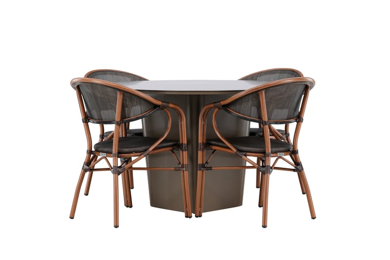 Matgruppe Santa 120 cm Rund med 4 Vila Real Stoler - Brun - Hagemøbler & utemiljø - Hagegruppe - Spisegrupper hage