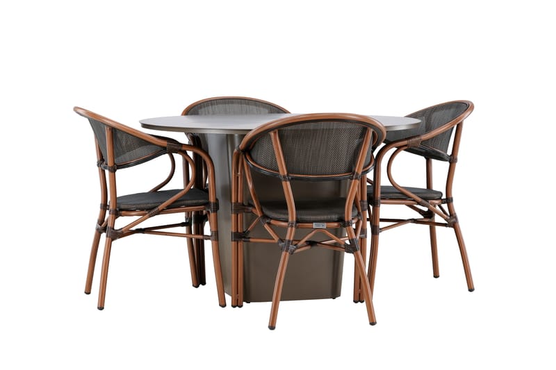 Matgruppe Santa 120 cm Rund med 4 Vila Real Stoler - Brun - Hagemøbler & utemiljø - Hagegruppe - Spisegrupper hage