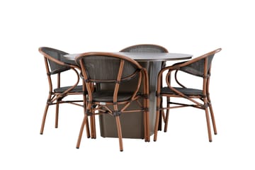 Matgruppe Santa 120 cm Rund med 4 Vila Real Stoler - Brun - Hagemøbler & utemiljø - Hagegruppe - Spisegrupper hage