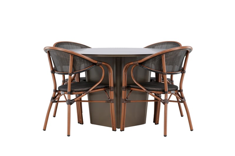 Matgruppe Santa 120 cm Rund med 4 Vila Real Stoler - Brun - Hagemøbler & utemiljø - Hagegruppe - Spisegrupper hage