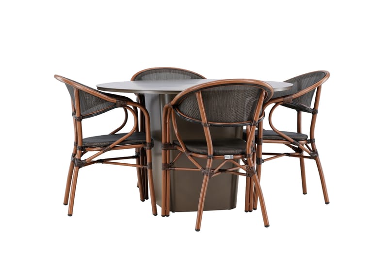 Matgruppe Santa 120 cm Rund med 4 Vila Real Stoler - Brun - Hagemøbler & utemiljø - Hagegruppe - Spisegrupper hage