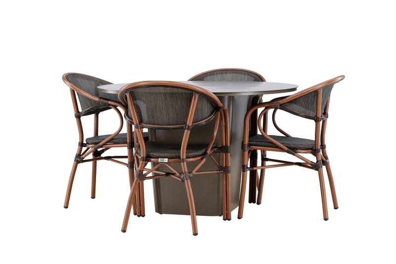 Matgruppe Santa 120 cm Rund med 4 Vila Real Stoler - Brun - Hagemøbler & utemiljø - Hagegruppe - Spisegrupper hage