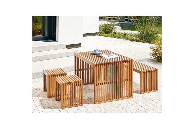 Matsalsset Beliani Bellano med bänk Light wood - Hagemøbler & utemiljø - Hagegruppe - Spisegrupper hage
