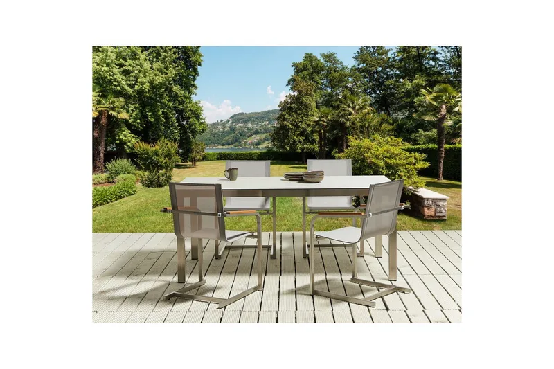 Matsalsset Beliani Cosoleto Grå/Silver, 4-Sits White||Beige||Silver - Hagemøbler & utemiljø - Hagegruppe - Spisegrupper hage
