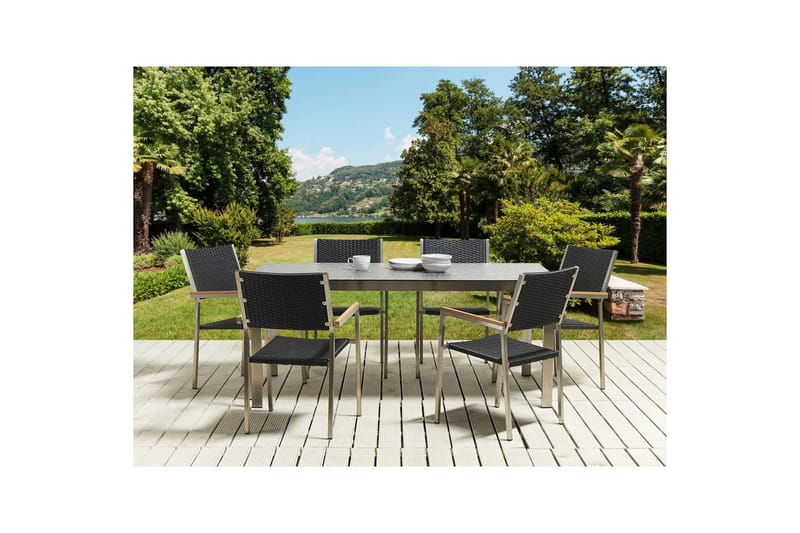 Matsalsset Beliani Cosoleto/Grosseto Grå/Silver, 6-Sits Black||Silver - Hagemøbler & utemiljø - Hagegruppe - Spisegrupper hage