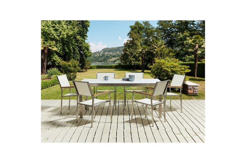 Matsalsset Beliani Cosoleto/Grosseto Grå/Silver, 6-Sits White Marble||Silver - Hagemøbler & utemiljø - Hagegruppe - Spisegrupper hage