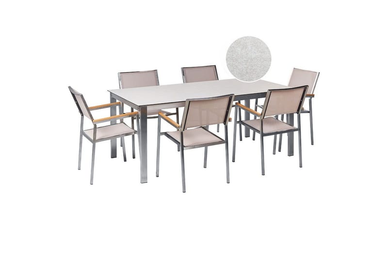Matsalsset Beliani Cosoleto/Grosseto Grå/Silver, 6-Sits White||Beige||Silver