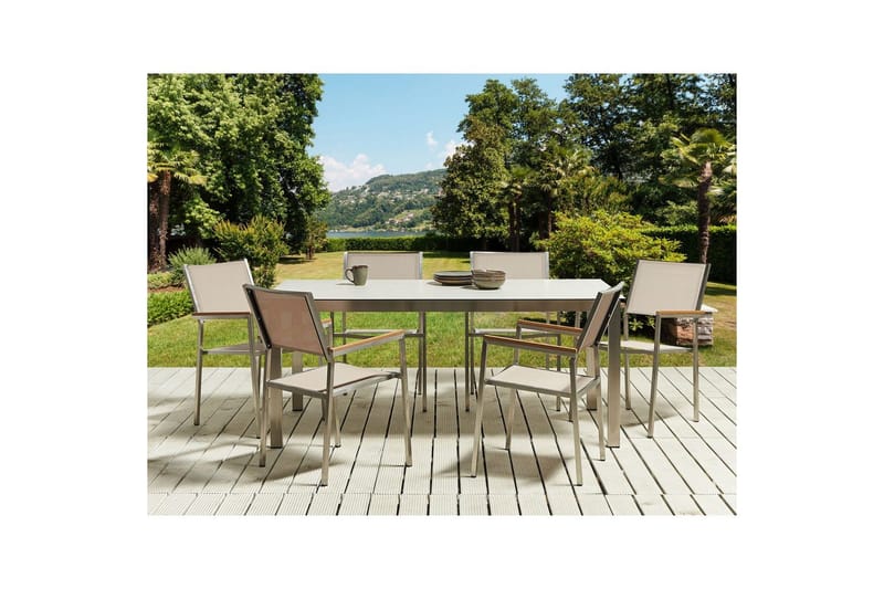 Matsalsset Beliani Cosoleto/Grosseto Grå/Silver, 6-Sits White||Beige||Silver - Hagemøbler & utemiljø - Hagegruppe - Spisegrupper hage