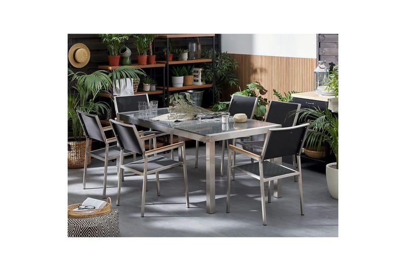 Matsalsset Beliani Grosseto Grafitgrå/Svart/Silver, 6-Sits Graphite grey||Black||Silver - Hagemøbler & utemiljø - Hagegruppe - Spisegrupper hage