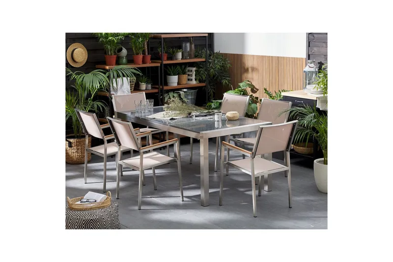 Matsalsset Beliani Grosseto Grafitgrå/Svart/Silver, 6-Sits Grey||Beige||Silver - Hagemøbler & utemiljø - Hagegruppe - Spisegrupper hage