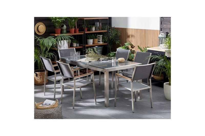 Matsalsset Beliani Grosseto Grafitgrå/Svart/Silver, 6-Sits Grey||Silver - Hagemøbler & utemiljø - Hagegruppe - Spisegrupper hage