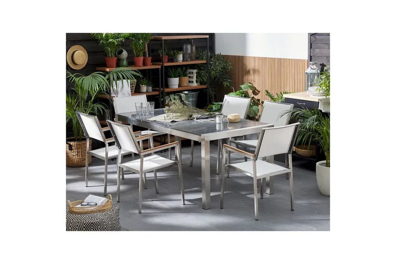 Matsalsset Beliani Grosseto Grafitgrå/Svart/Silver, 6-Sits Grey||White||Silver - Hagemøbler & utemiljø - Hagegruppe - Spisegrupper hage