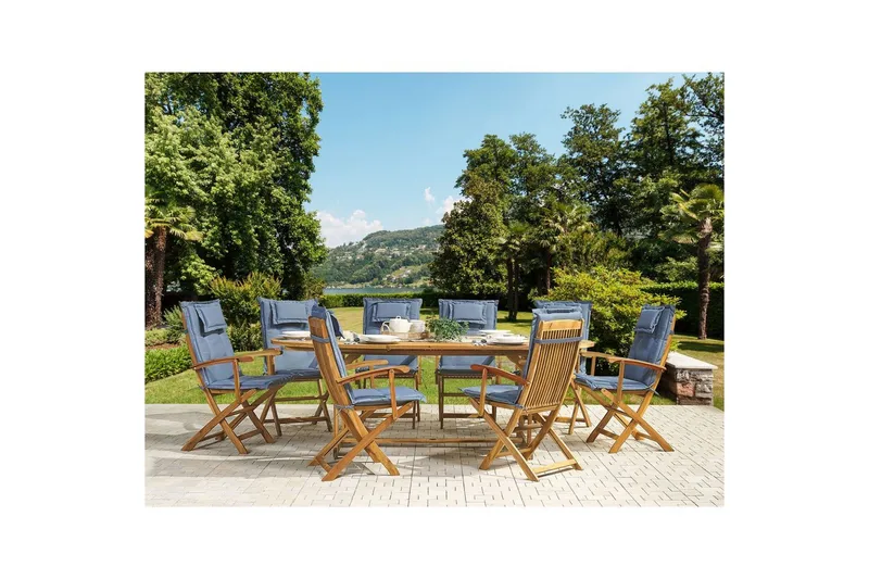 Matsalsset Beliani Maui 8-sits Grå/ljust trä Light wood||blue - Hagemøbler & utemiljø - Hagegruppe - Spisegrupper hage
