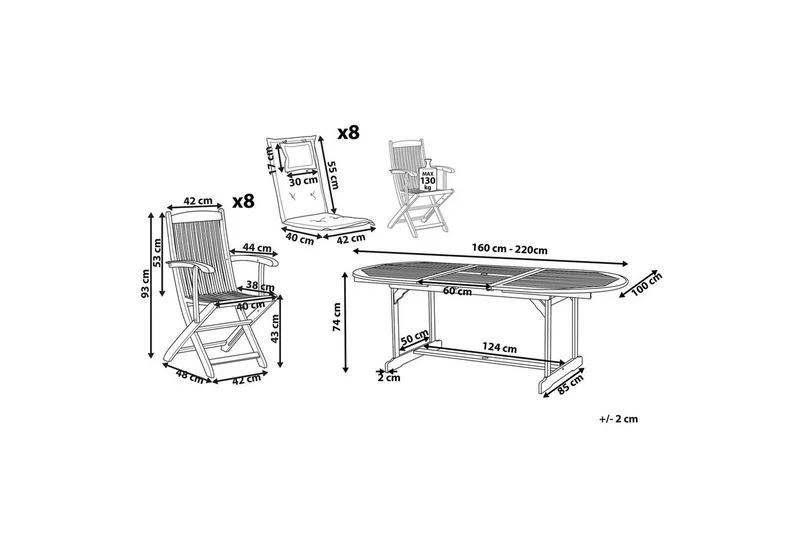 Matsalsset Beliani Maui 8-sits Grå/ljust trä Light wood||Grey - Hagemøbler & utemiljø - Hagegruppe - Spisegrupper hage