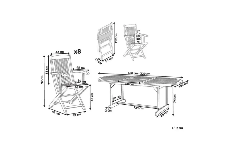 Matsalsset Beliani Maui II Flerfärgad/beige/blå/ljus trä, 8-Sits Light wood - Hagemøbler & utemiljø - Hagegruppe - Spisegrupper hage